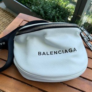 Balenciaga crossbody messenger bag, white grain leather